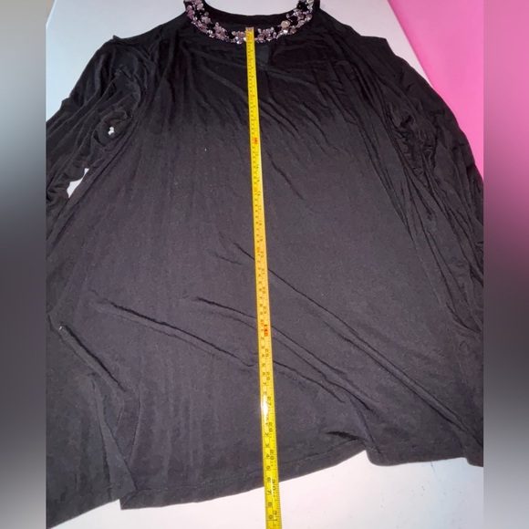 Roaman's Black Cold Shoulder Blouse with Silver Embellishments - Picture 9 of 11
